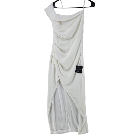 Lulu's Women's Showing Off A Little White Asymmetrical Tulip Midi Dress -XS - Picture 2 of 7